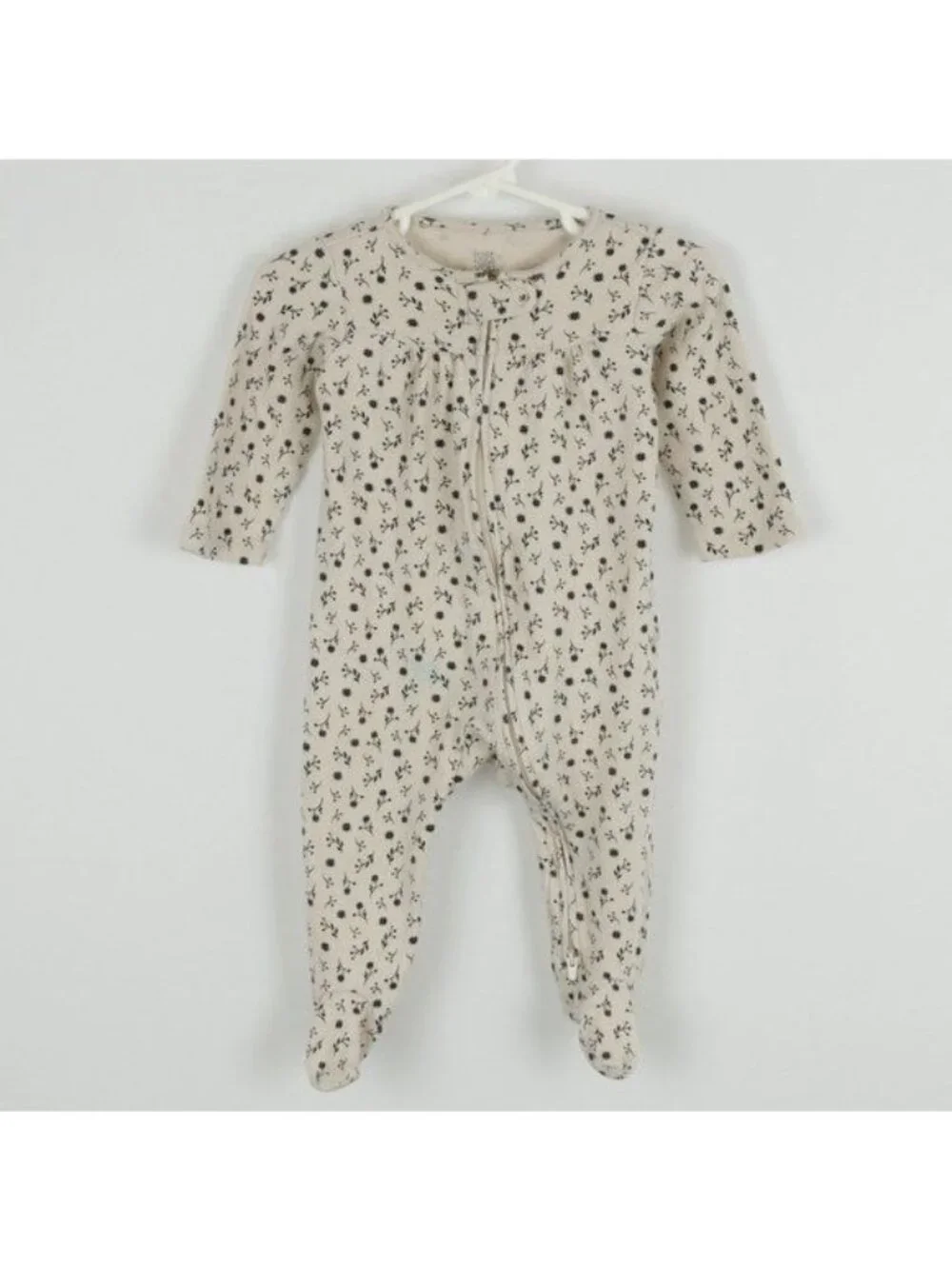 Carter's Infant Size 9 Months Tan Black Cotton Floral Dual Zip Footie Pajamas